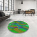 Round Machine Washable Transitional Medium Forest Green Rug in a Office, wshpat2246