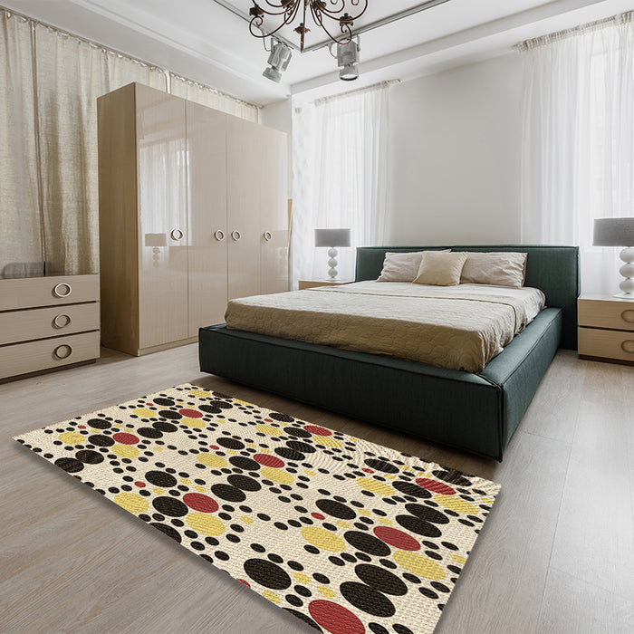Patterned Khaki Gold Rug in a Bedroom, pat2247brn