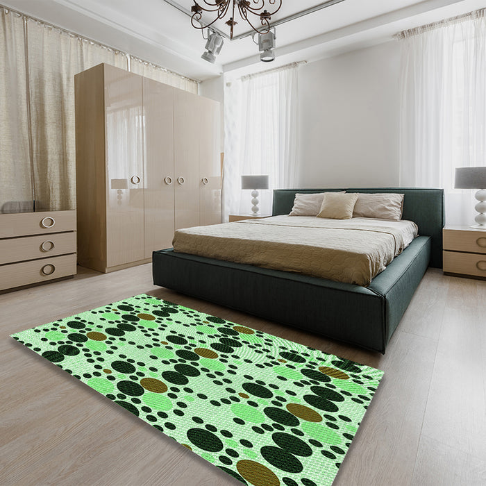 Patterned Light Green Rug in a Bedroom, pat2247grn