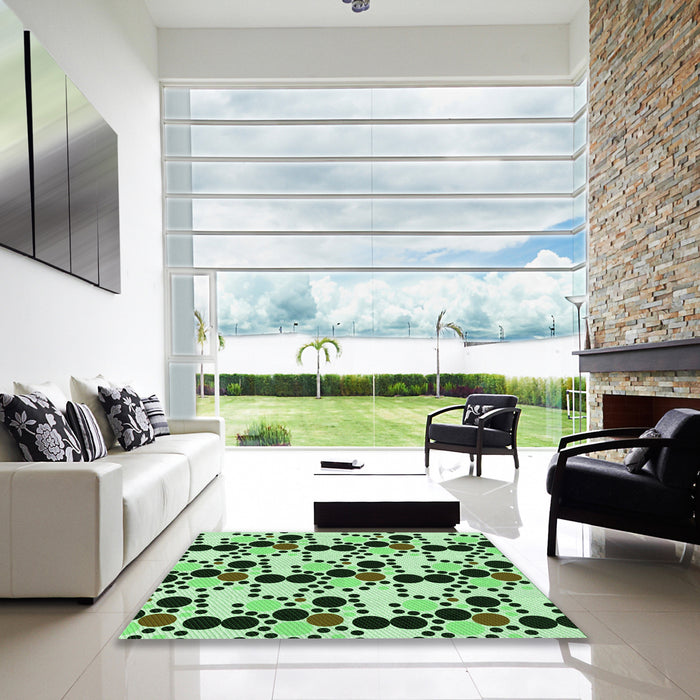 Machine Washable Transitional Light Green Rug in a Kitchen, wshpat2247grn