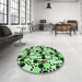 Round Patterned Light Green Rug in a Office, pat2247grn