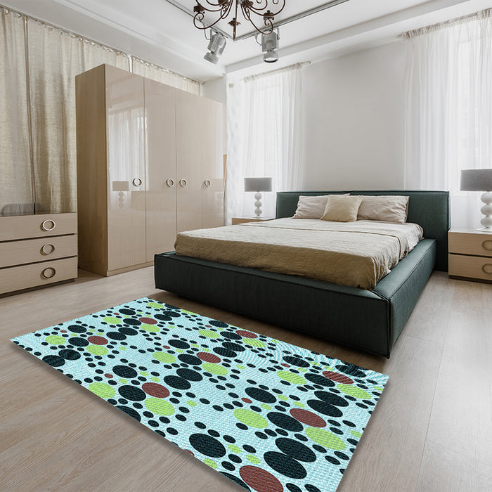 Round Machine Washable Transitional Dark Blue Grey Blue Rug in a Office, wshpat2247lblu