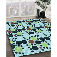 Patterned Dark Blue Grey Blue Rug, pat2247lblu