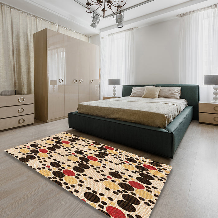 Patterned Red Brown Rug in a Bedroom, pat2247org