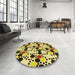 Round Patterned Mustard Yellow Rug in a Office, pat2247yw