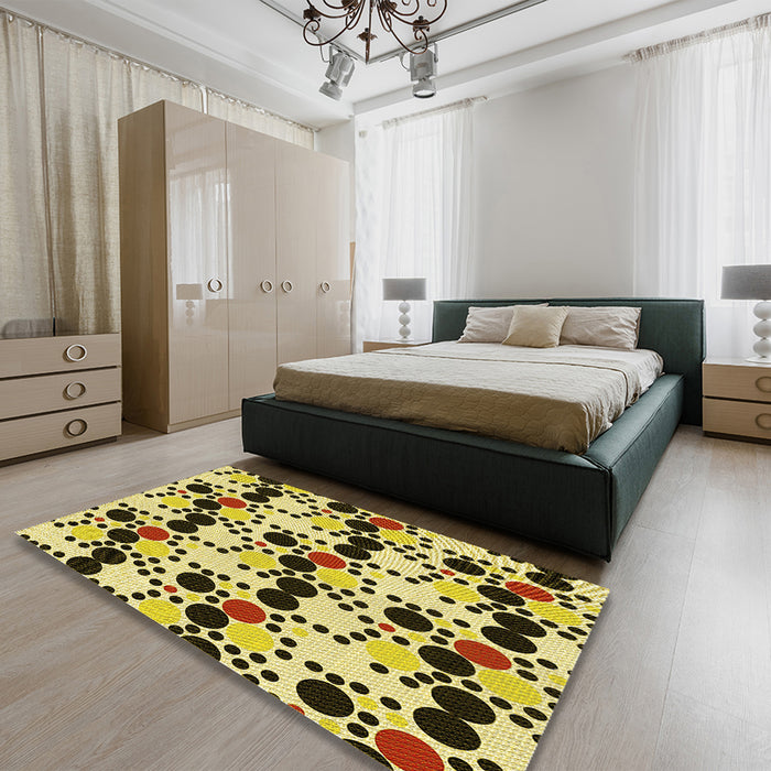 Patterned Mustard Yellow Rug in a Bedroom, pat2247yw