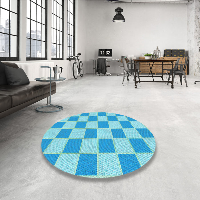 Round Patterned Deep Sky Blue Rug in a Office, pat225lblu