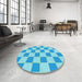 Round Patterned Deep Sky Blue Rug in a Office, pat225lblu