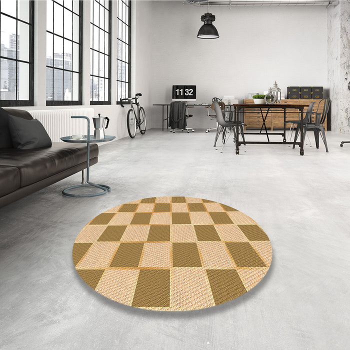 Round Patterned Yellow Rug in a Office, pat225org