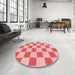 Round Patterned Pastel Pink Rug in a Office, pat225rd