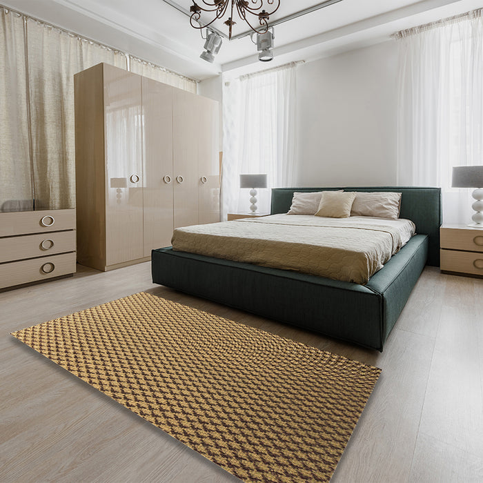 Patterned Yellow Rug in a Bedroom, pat2250brn