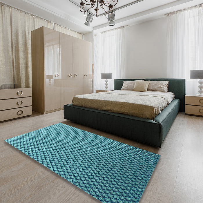 Patterned Turquoise Green Rug in a Bedroom, pat2250lblu