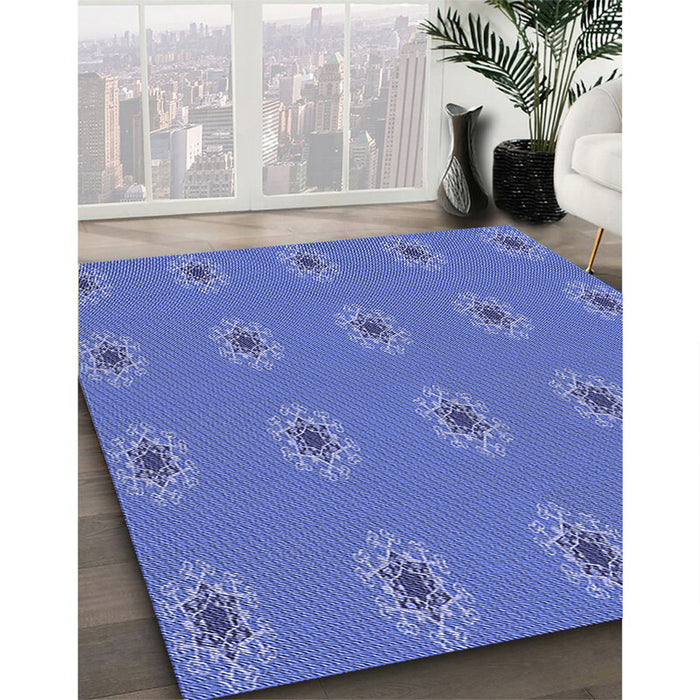 Patterned Sky Blue Rug in Family Room, pat2251blu