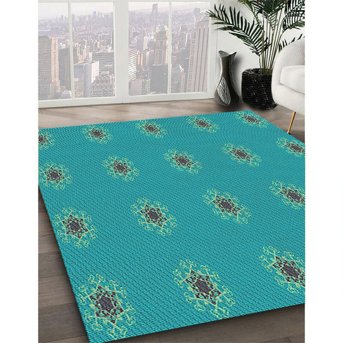 Machine Washable Transitional Bright Turquoise Blue Rug in a Family Room, wshpat2251lblu