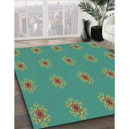 Patterned Emerald Green Novelty Rug in Family Room, pat2251