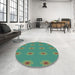 Round Machine Washable Transitional Emerald Green Rug in a Office, wshpat2251