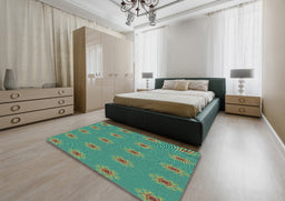 Patterned Emerald Green Novelty Rug in a Bedroom, pat2251
