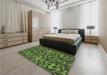 Patterned Dark Forest Green Rug in a Bedroom, pat2253grn