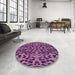 Round Machine Washable Transitional Orchid Purple Rug in a Office, wshpat2253
