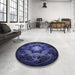 Round Patterned Night Blue Rug in a Office, pat2255blu