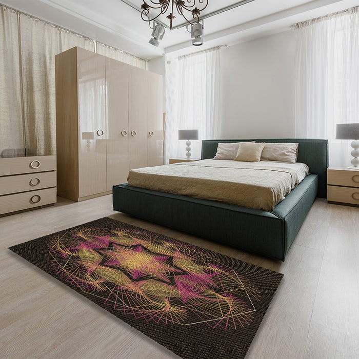 Patterned Sienna Brown Rug in a Bedroom, pat2255brn