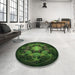 Round Patterned Dark Lime Green Rug in a Office, pat2255grn