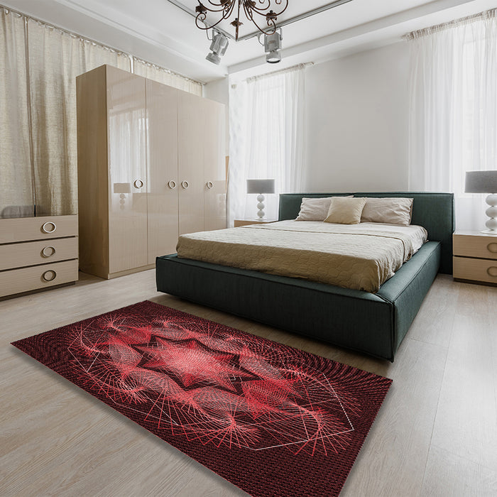 Patterned Fire Brick Red Rug in a Bedroom, pat2255rd