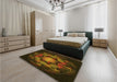 Patterned Black Brown Rug in a Bedroom, pat2255yw