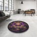 Round Machine Washable Transitional Midnight Gray Rug in a Office, wshpat2255