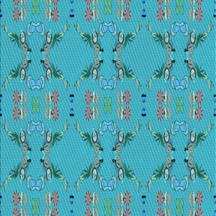 Machine Washable Transitional Bright Cyan Blue Rug, wshpat2256lblu