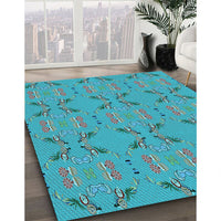 Patterned Bright Cyan Blue Rug, pat2256lblu