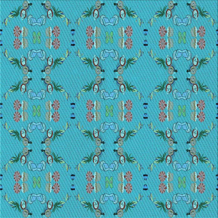 Round Machine Washable Transitional Bright Cyan Blue Rug, wshpat2256lblu