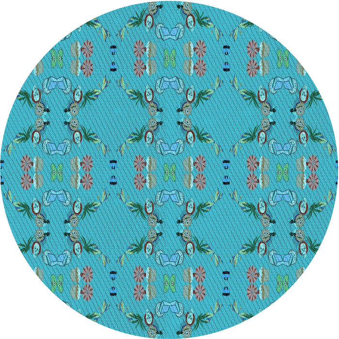 Square Machine Washable Transitional Bright Cyan Blue Rug in a Living Room, wshpat2256lblu