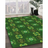 Patterned Deep Emerald Green Rug, pat2257grn