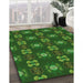Patterned Deep Emerald Green Rug in Family Room, pat2257grn