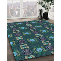 Patterned Deep-Sea Green Rug, pat2257lblu