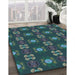 Patterned Deep-Sea Green Rug in Family Room, pat2257lblu