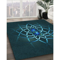 Patterned Dark Cyan Green Rug, pat2258lblu