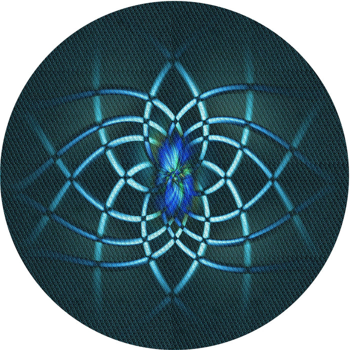 Square Patterned Dark Cyan Green Rug, pat2258lblu