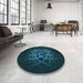 Round Patterned Dark Cyan Green Rug in a Office, pat2258lblu