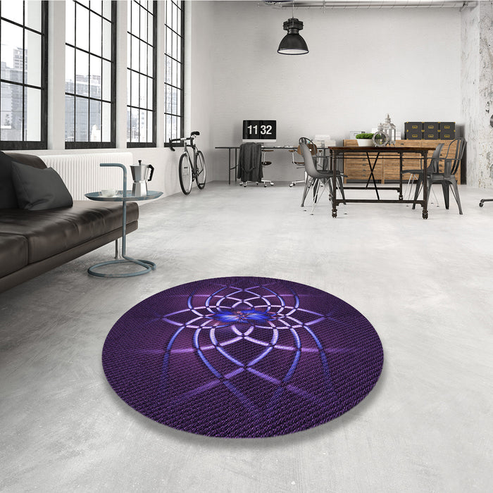 Round Patterned Deep Purple Rug in a Office, pat2258pur