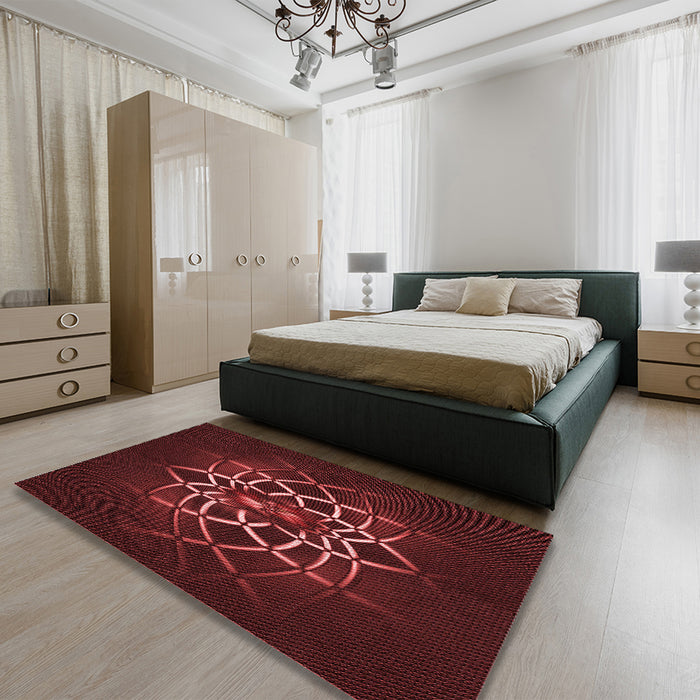 Patterned Fire Brick Red Rug in a Bedroom, pat2258rd