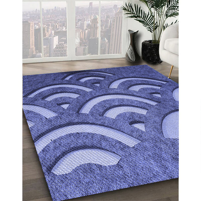 Patterned Sky Blue Rug in Family Room, pat2259blu