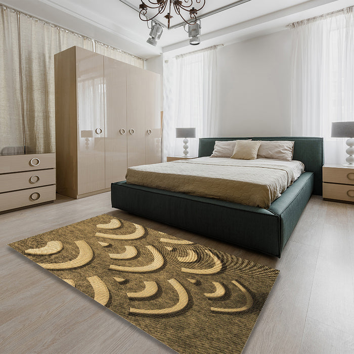 Patterned Orange Gold Rug in a Bedroom, pat2259brn