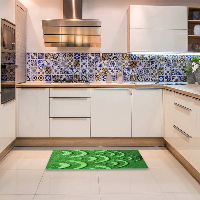 Patterned Green Rug in a Kitchen, pat2259grn