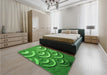 Patterned Green Rug in a Bedroom, pat2259grn