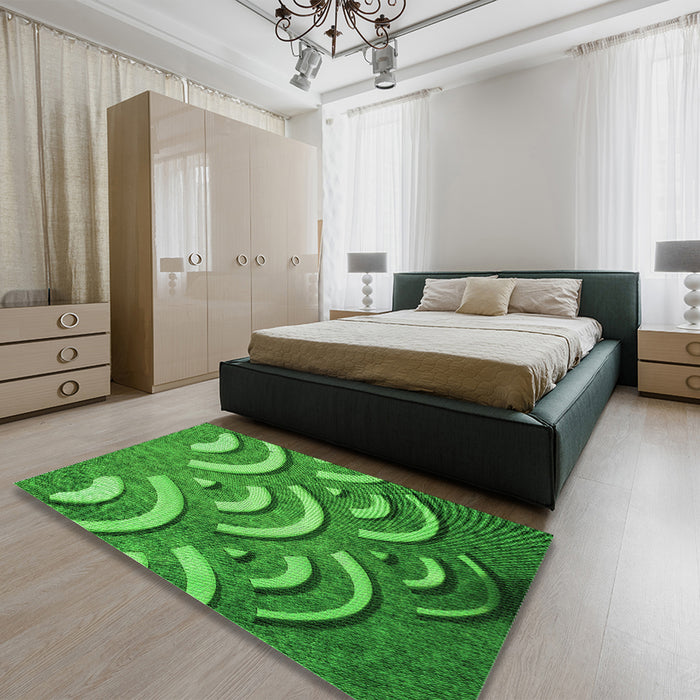 Patterned Green Rug in a Bedroom, pat2259grn