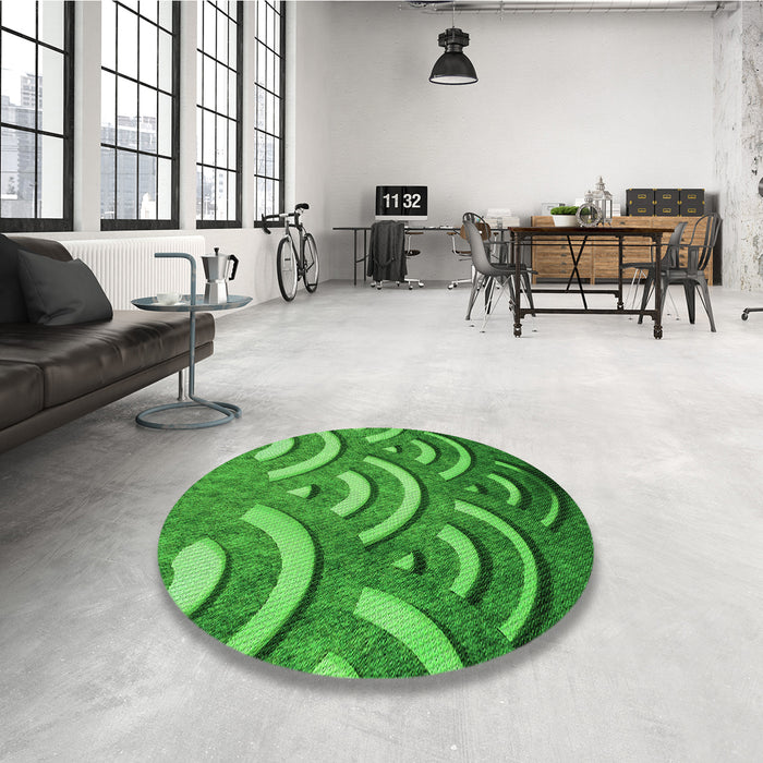 Round Patterned Green Rug in a Office, pat2259grn