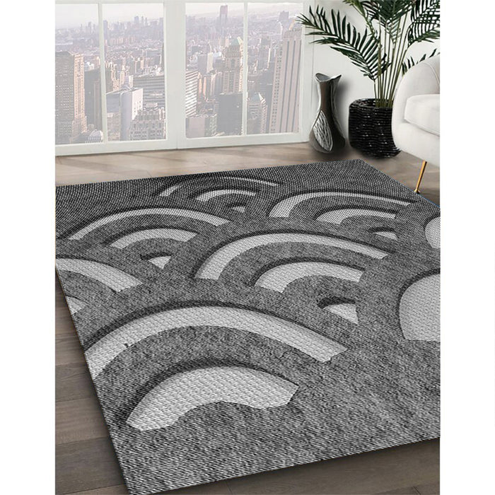 Patterned Black Rug in Family Room, pat2259gry