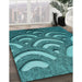 Patterned Dark Turquoise Green Rug in Family Room, pat2259lblu